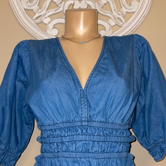 Speed limit women large 12 14 dress mini Blue Denim Jean cut out sides fit flare - Picture 3 of 10